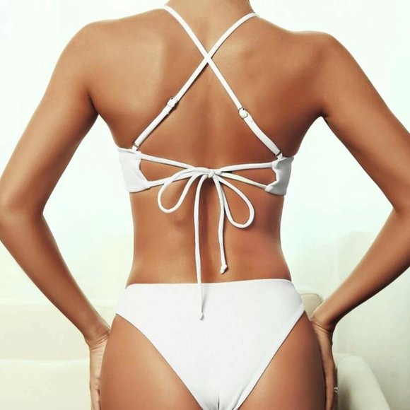Brand New Shein White Ribbed Scoop Neck Bikini - Picture 2 of 6